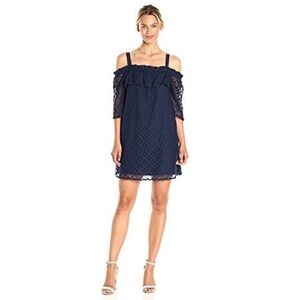 BCBGeneration Navy Lace Cold Shoulder Off Shoulder Dress XS Party Wedding